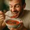 Человек наслаждается супом