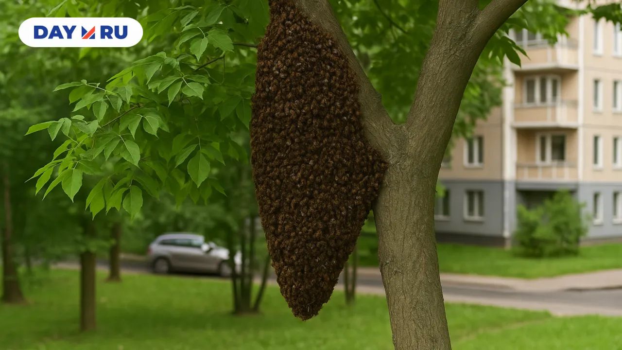 Рой пчел на дереве