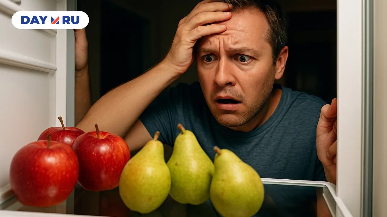 Яблоки и груши в холодильнике