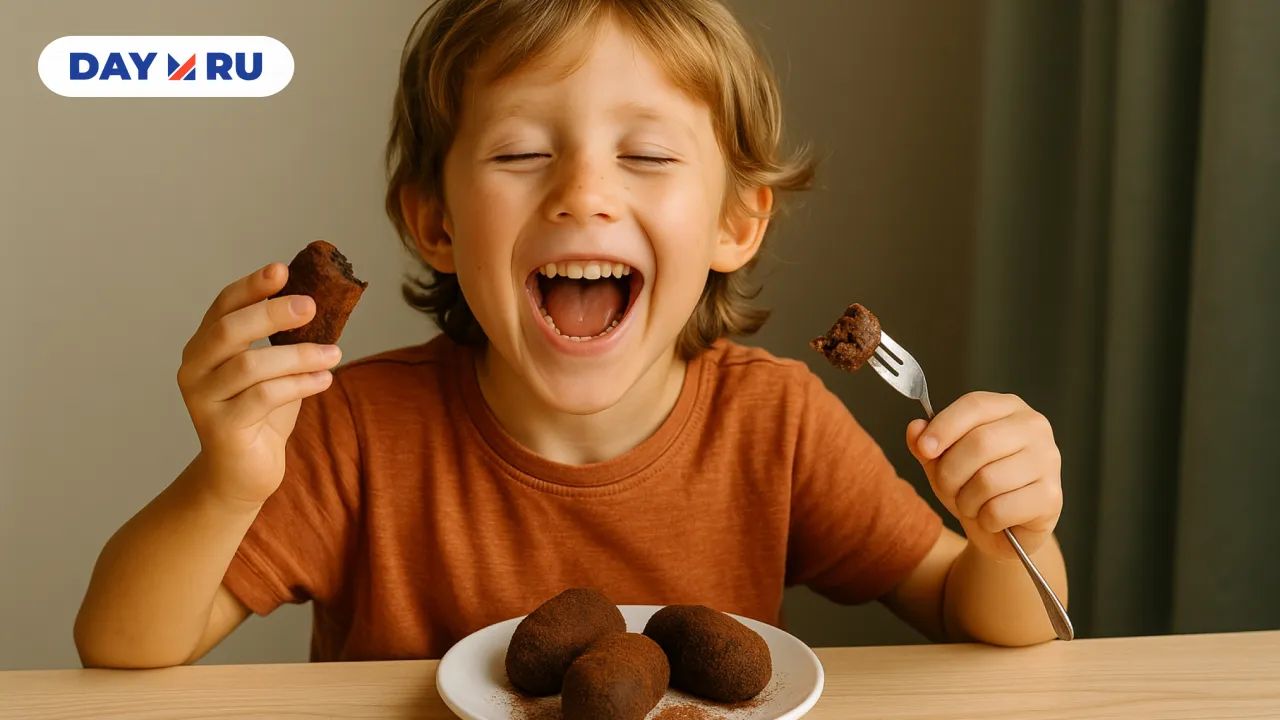 Ребенок есть пирожное "Картошка"