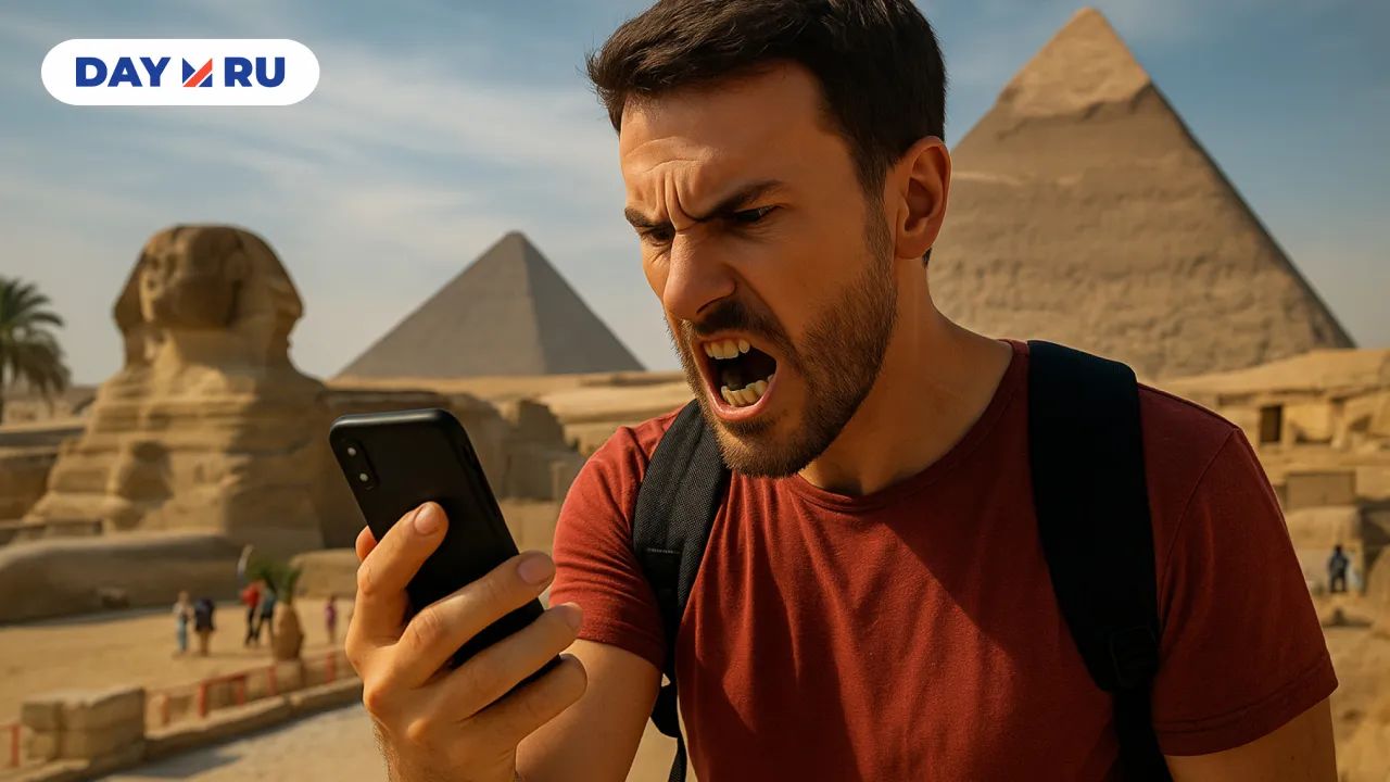 Человек с телефоном в Египте