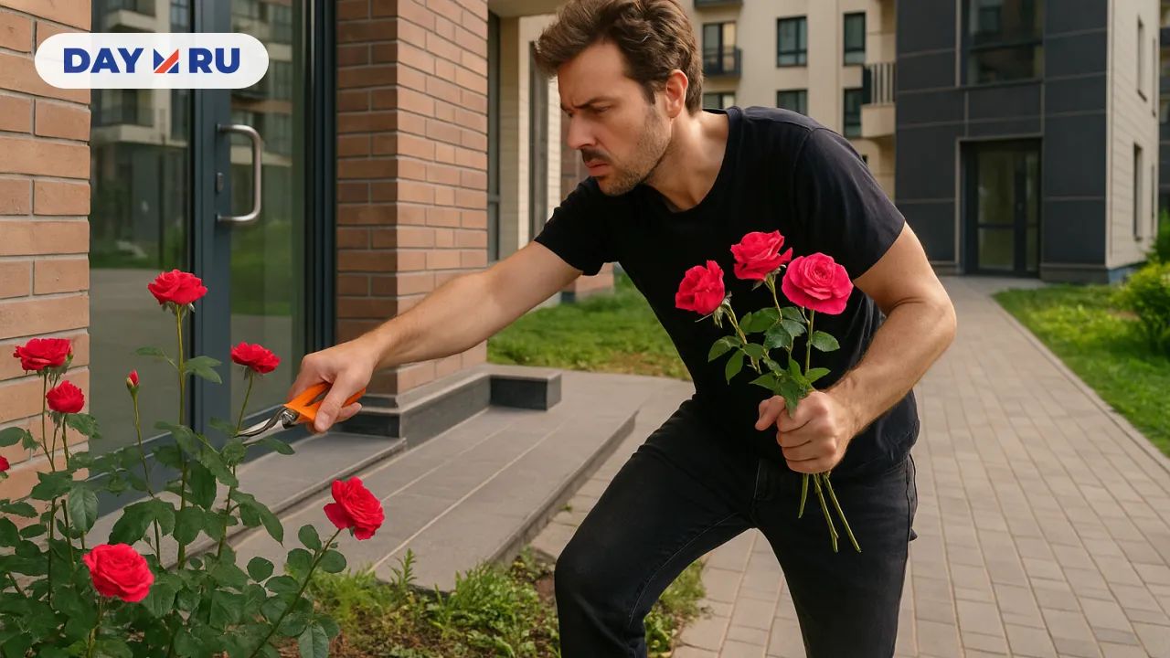 Романтик срезает розы