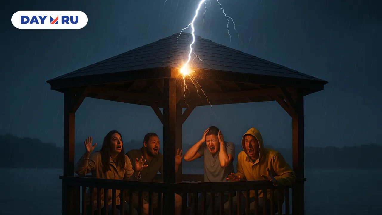Молния бьет в беседку