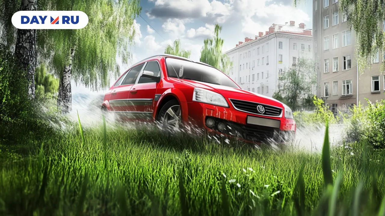 Машина на газоне