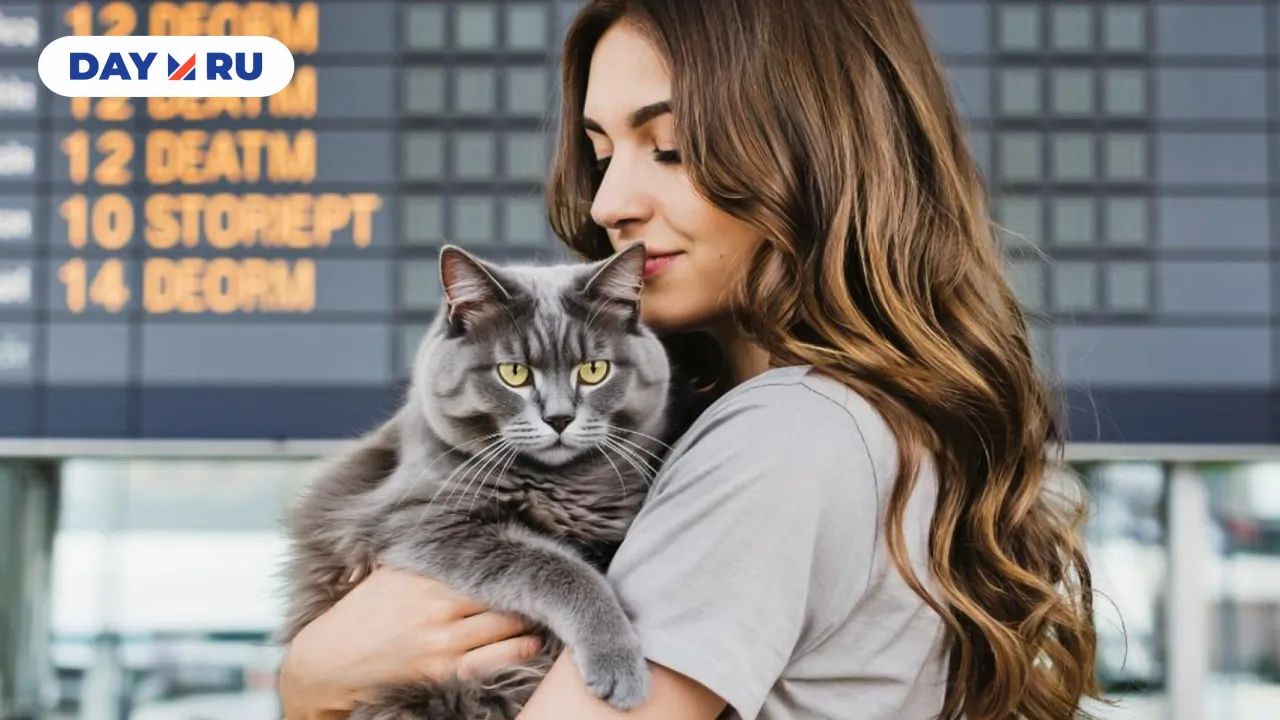 девушка и кот в аэропорту