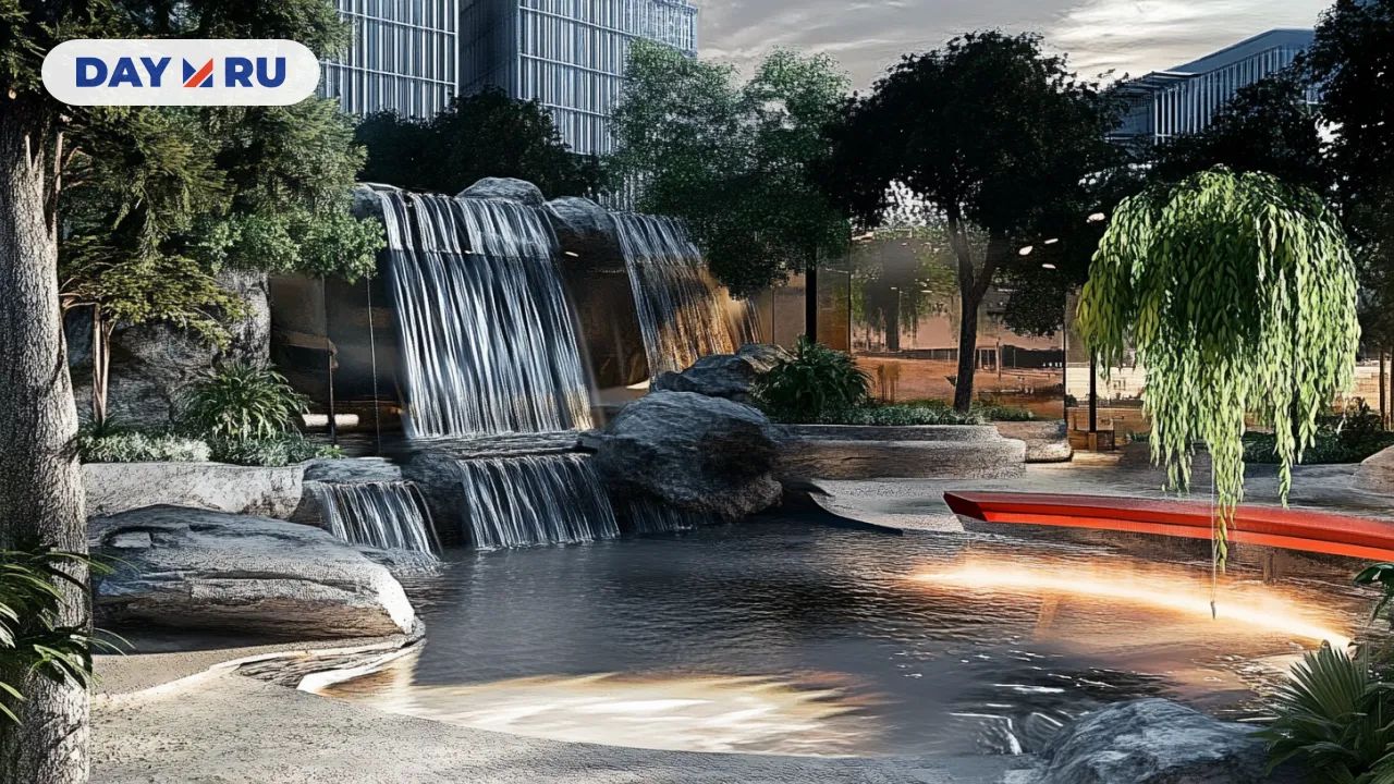 Сквер с водопадом