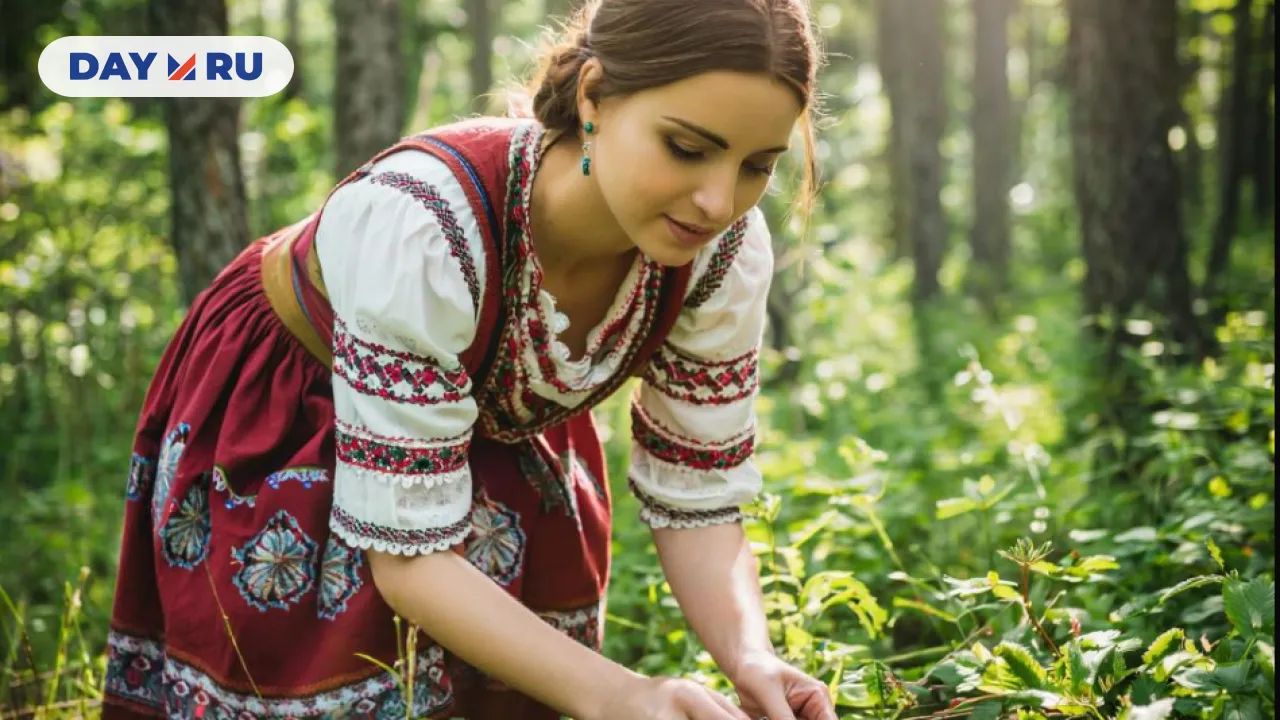 девушка собирает ягоды