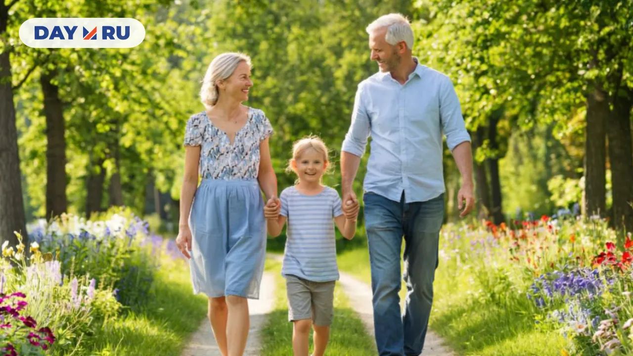 семья на прогулке