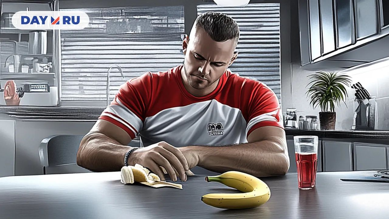 Мужчина чистит банан