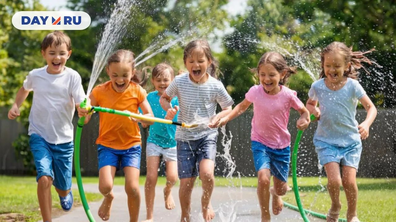 дети со шлангом