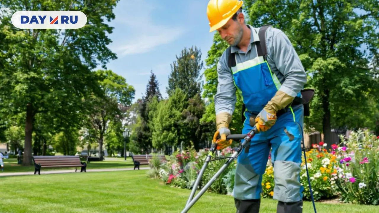 мужчина косит