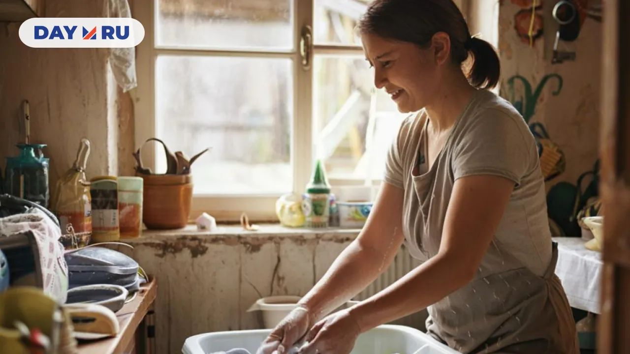 женщина стирает