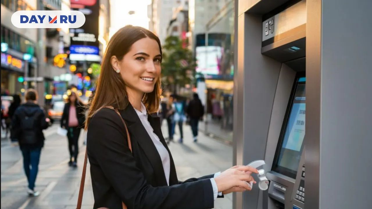 девушка у банкомата