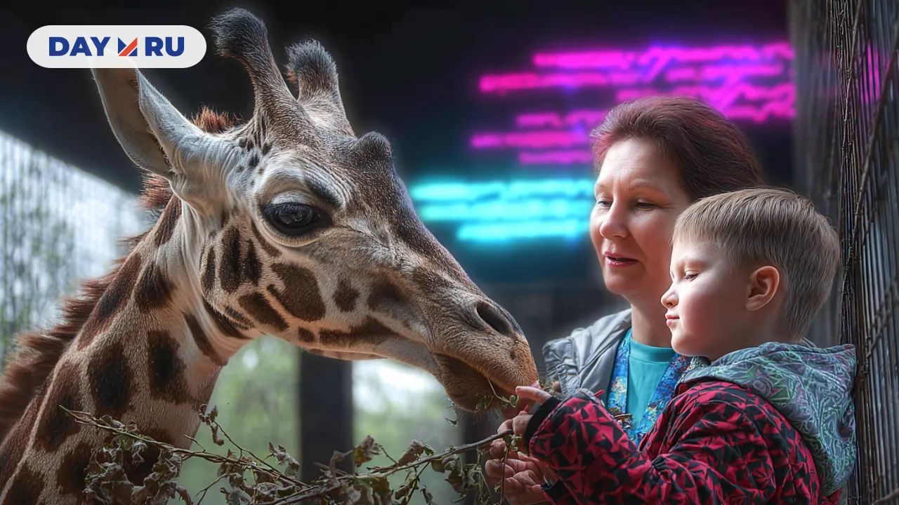 Жираф, люди