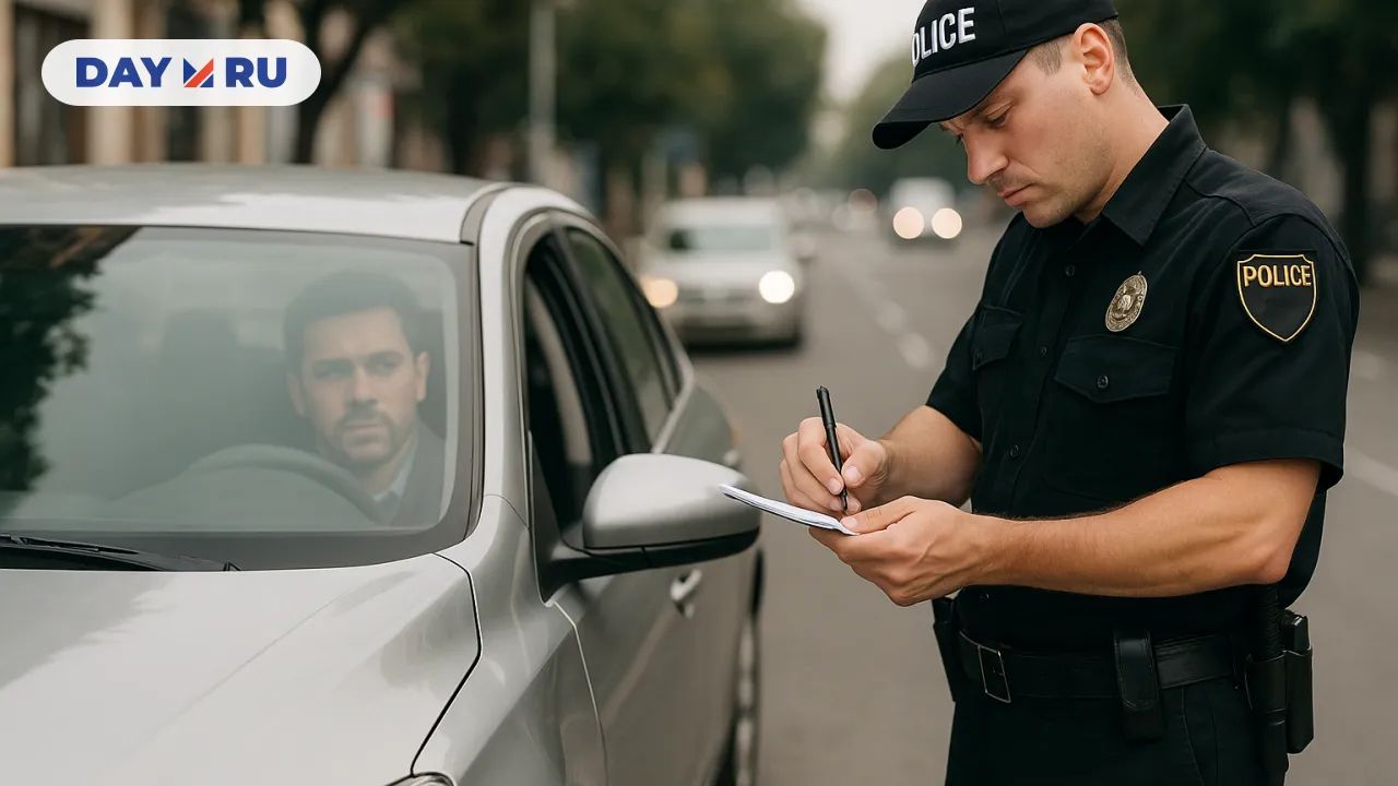 Гаишник штрафует водителя