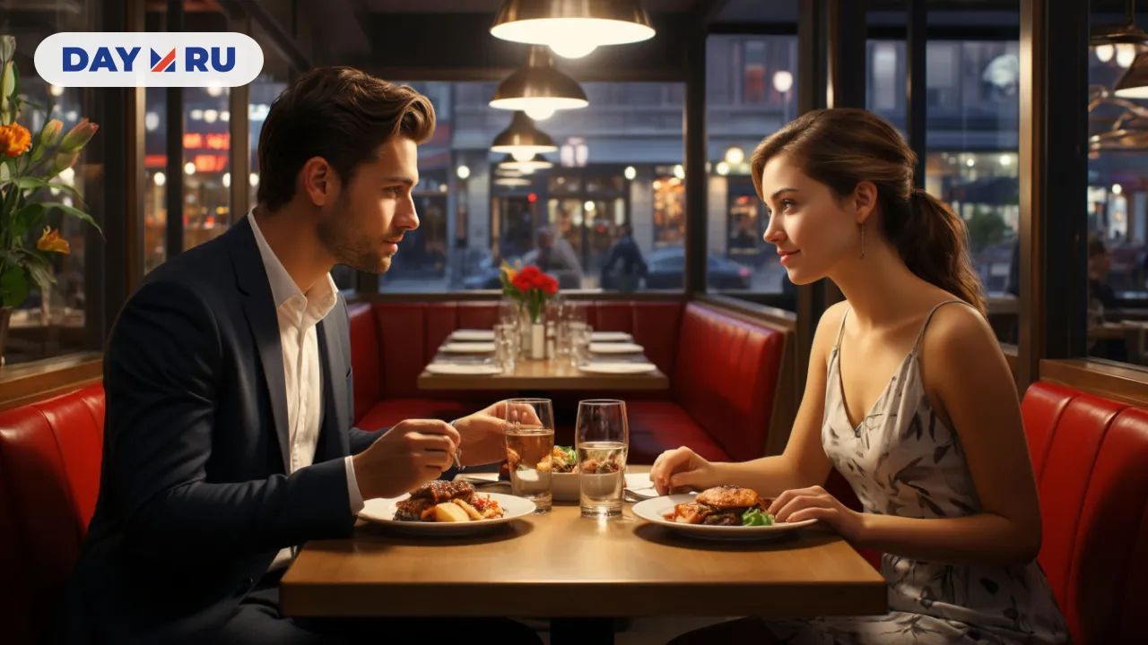 Мужчина и женщина обедают в ресторане