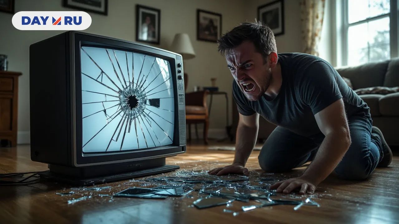 Сломанный телевизор, мужчина