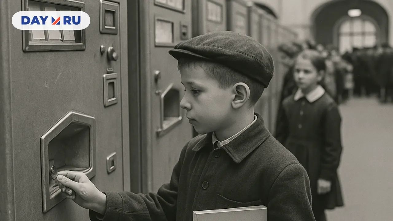 Школьник перед автоматом