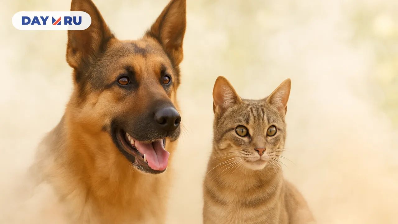 Кошка и собака в дыме