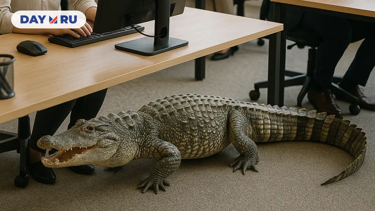 Гуляющий крокодил в офисе