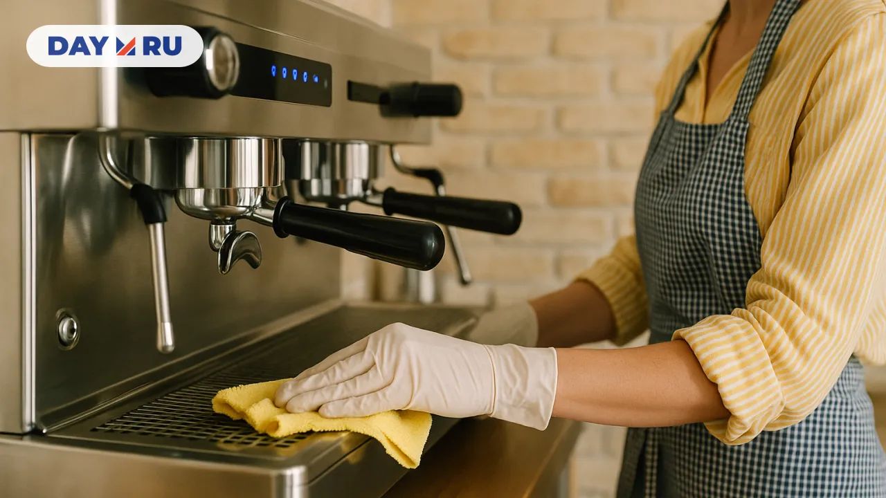 Бариста перед кофемашиной