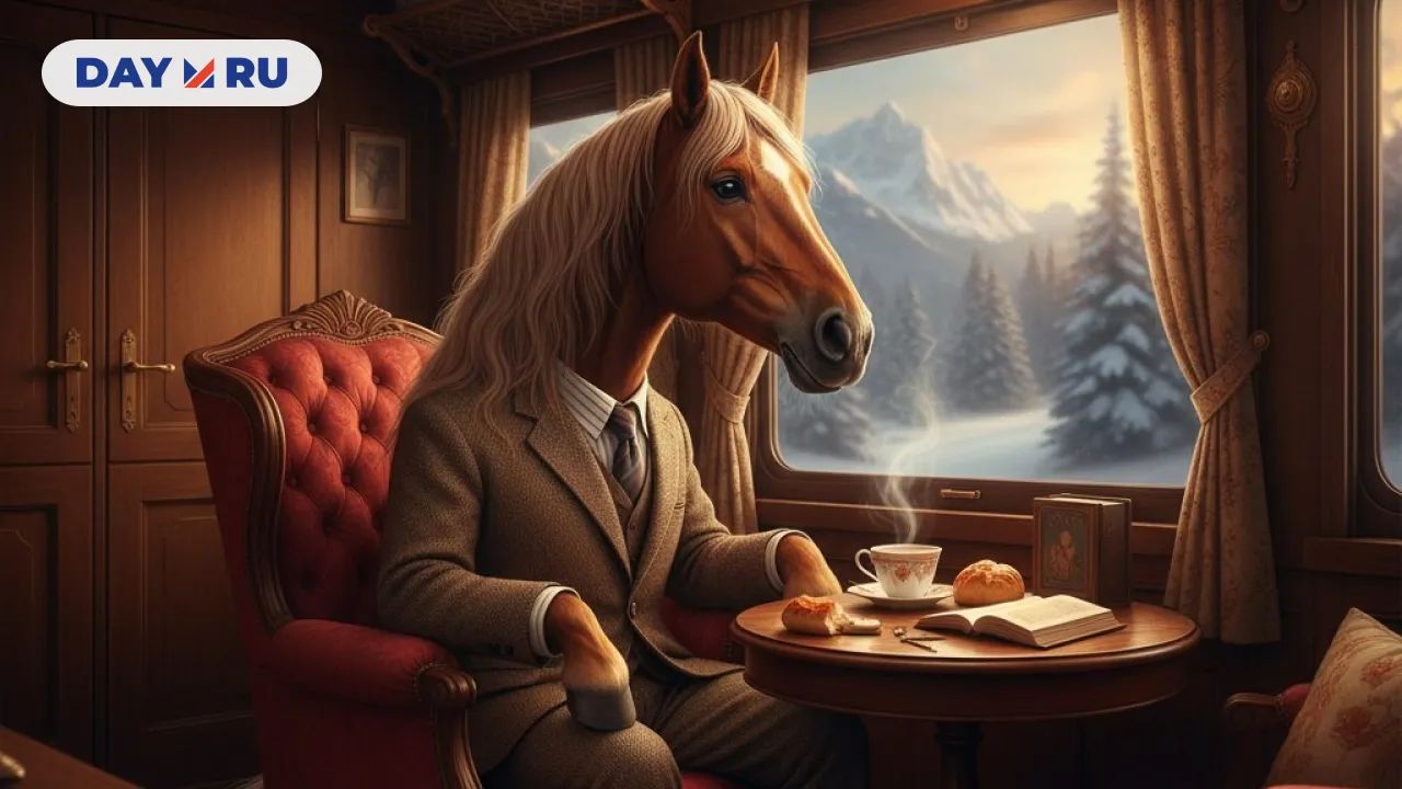 Лошадь едет в поезде