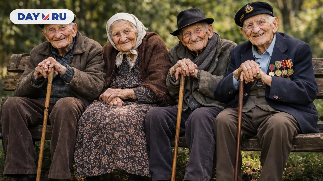 Пожилые люди на скамейке 