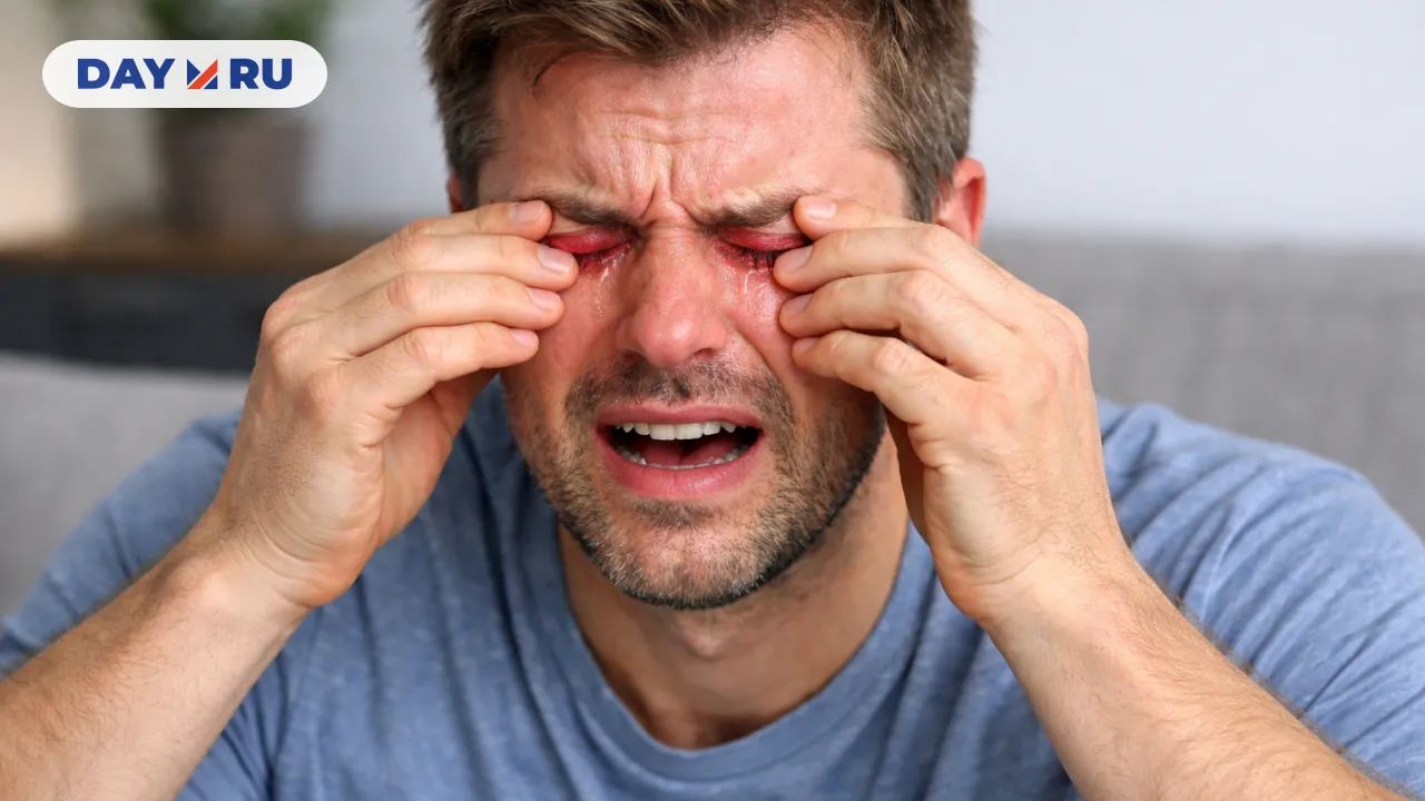 Мужчина мучается от боли сухих глаз