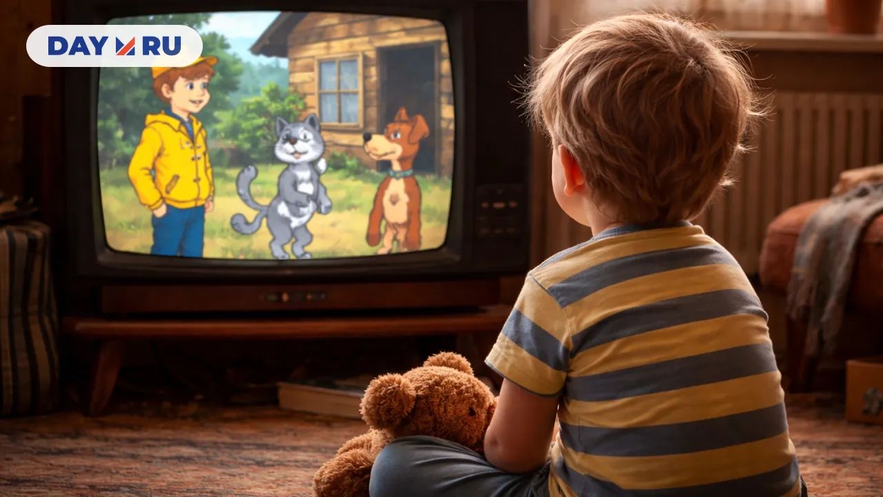 Ребенок смотрит мультсериал «Простоквашино»