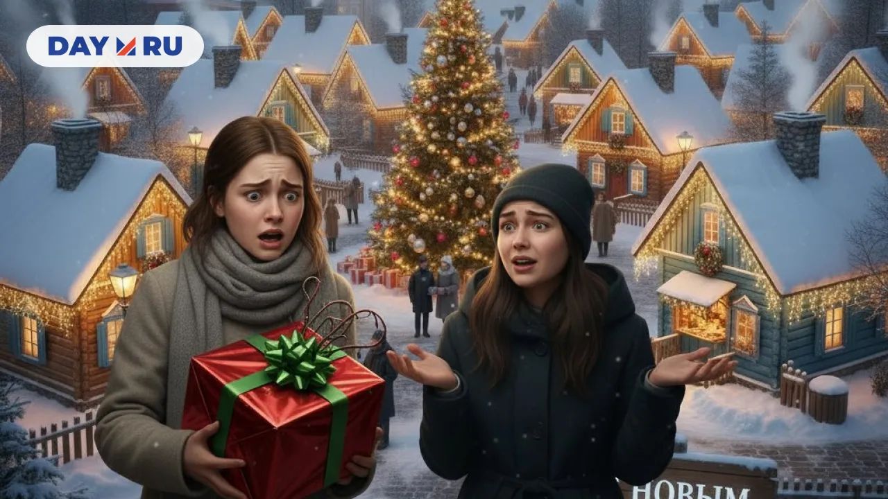 Испуганные девушки, подарок, Новый год