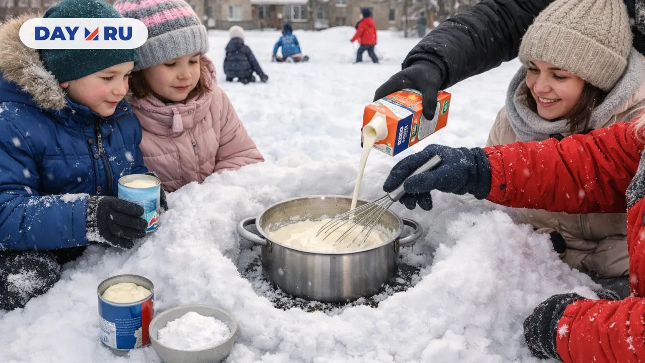 Домашнее мороженое готовят прямо на морозе