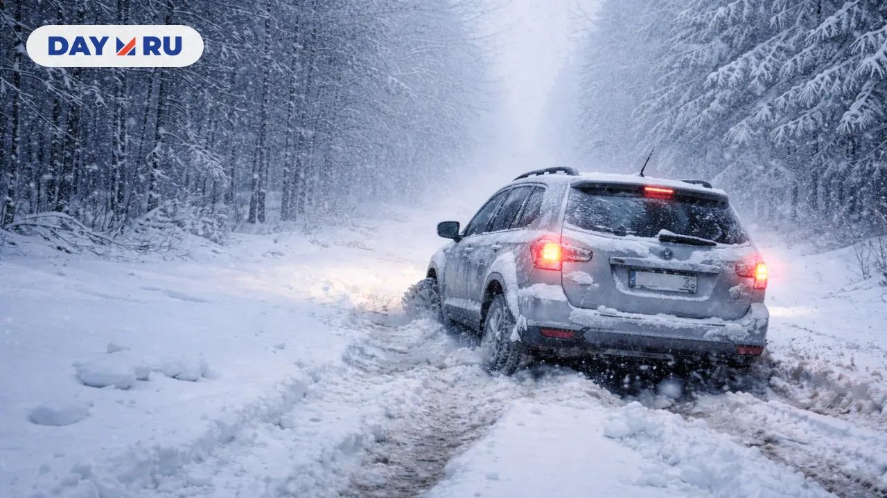 Застрявший внедорожник в метели
