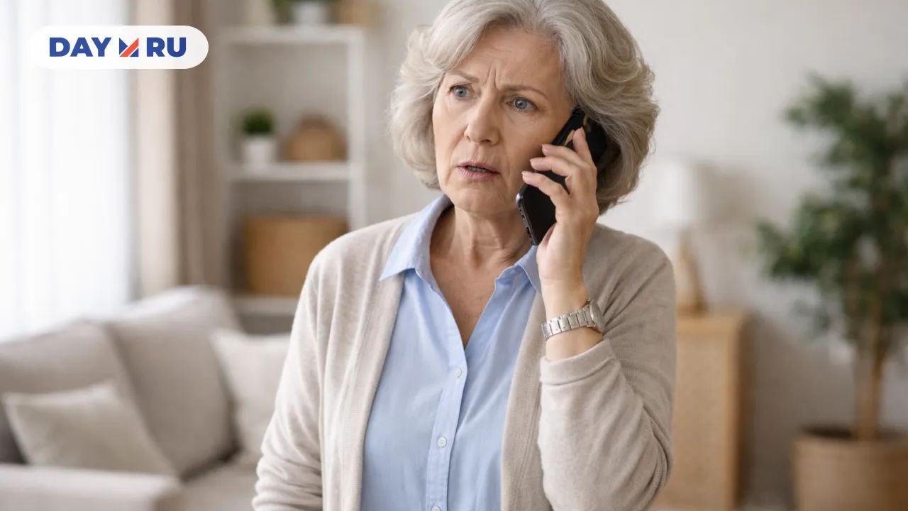Пенсионерка разговаривает по телефону