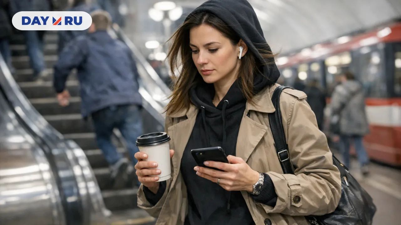 Женщина в метро с кофе