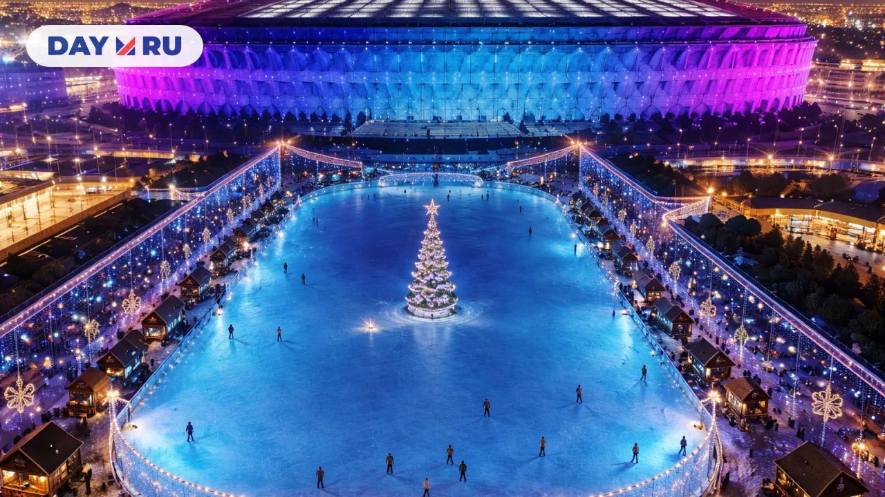Новогодний каток под огнями стадиона