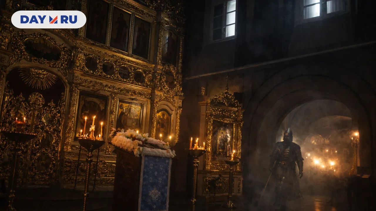 Тусклый свет, золото, туман, призрак, тишина.