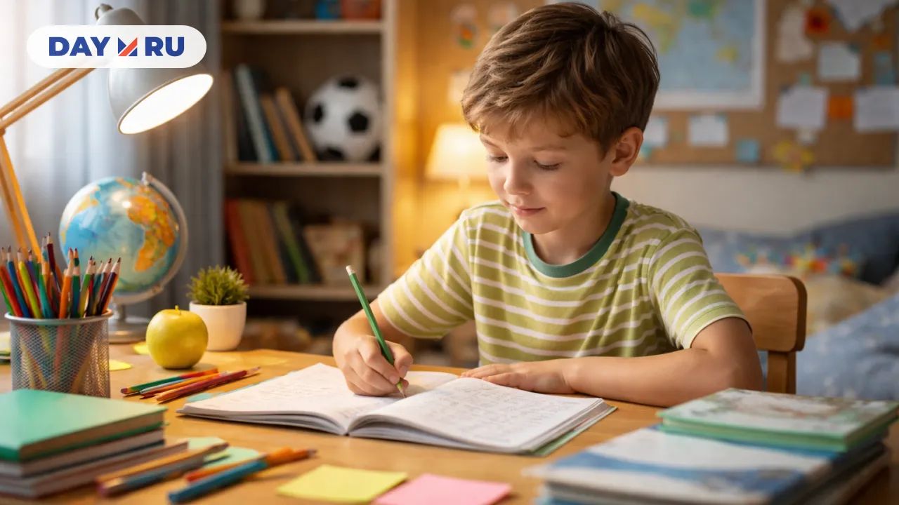 Мальчик за выполнением домашки