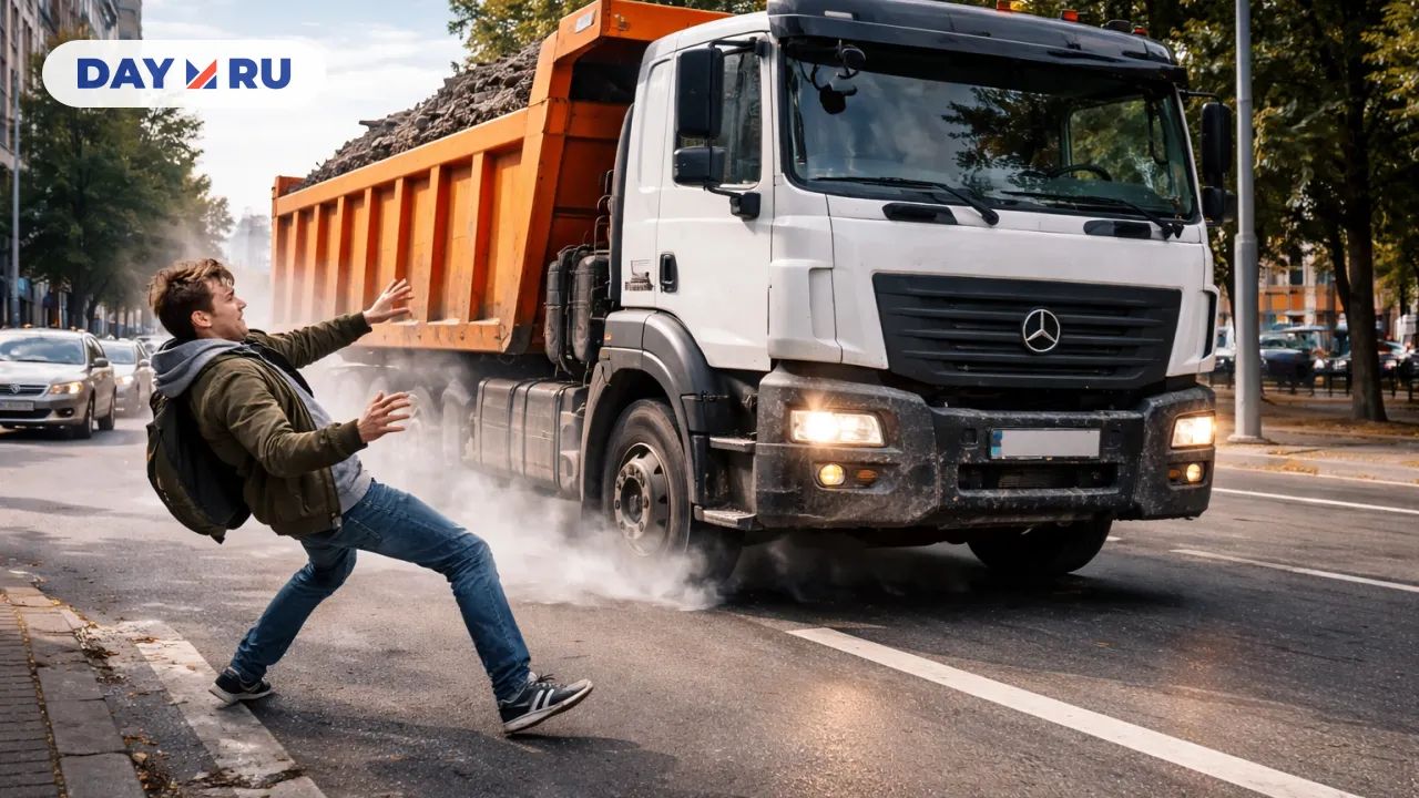 Экстренное торможение, самосвал