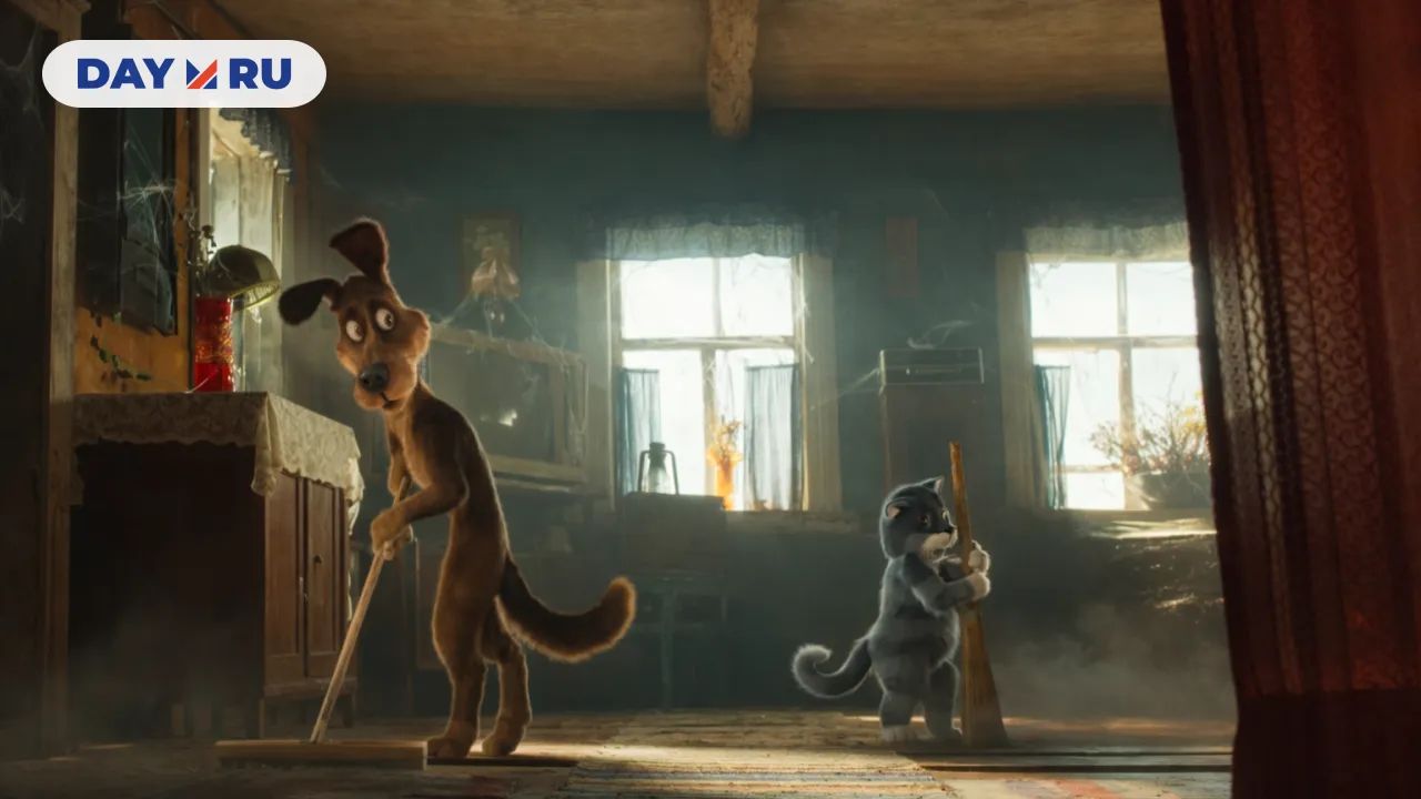 Мультяшные персонажи убирают старый дом