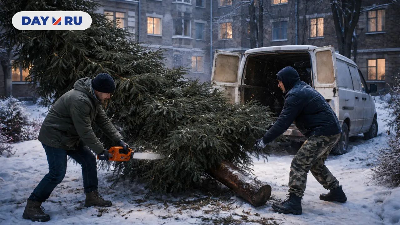 Ночная кража ёлки во дворе