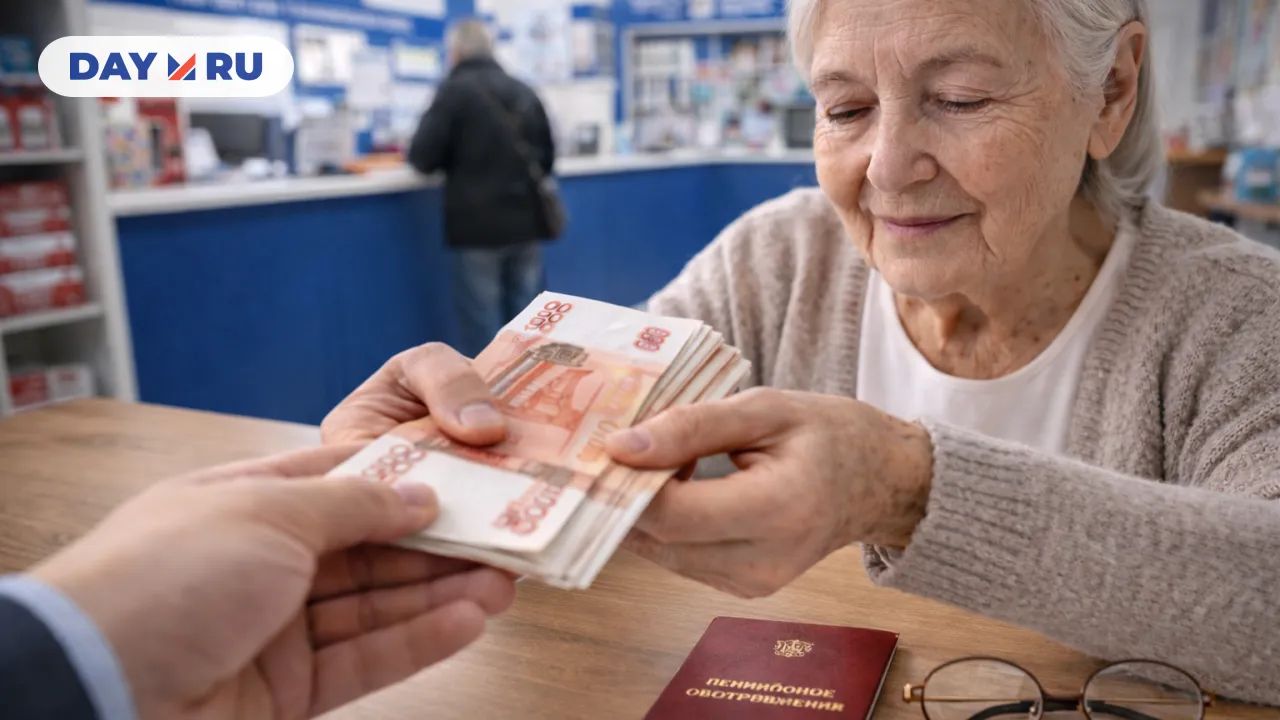 Пожилая женщина получает пенсию 