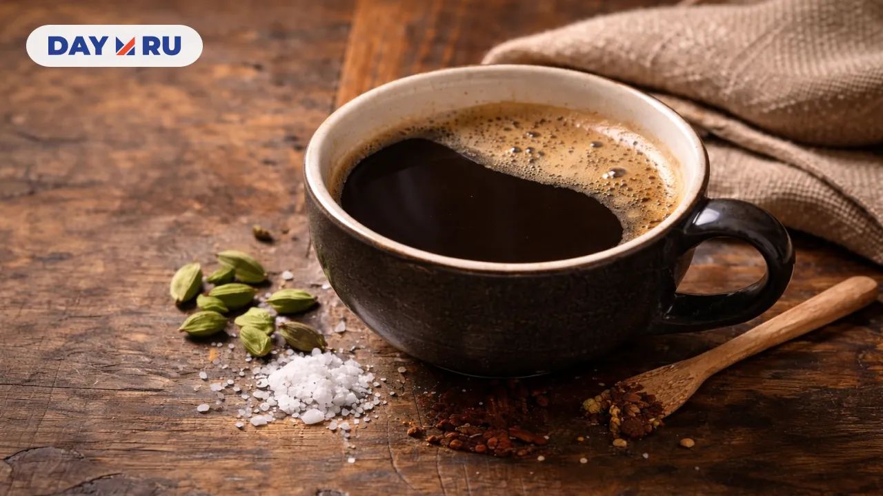 Чашка кофе с специями и солью