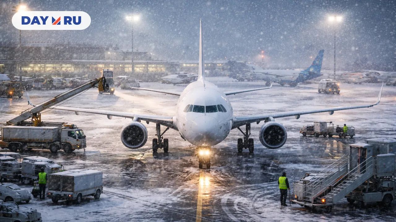 Вылет самолёта задержан сильным снегопадом
