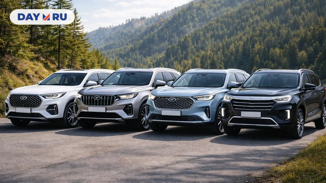 Современные внедорожники на горной дороге