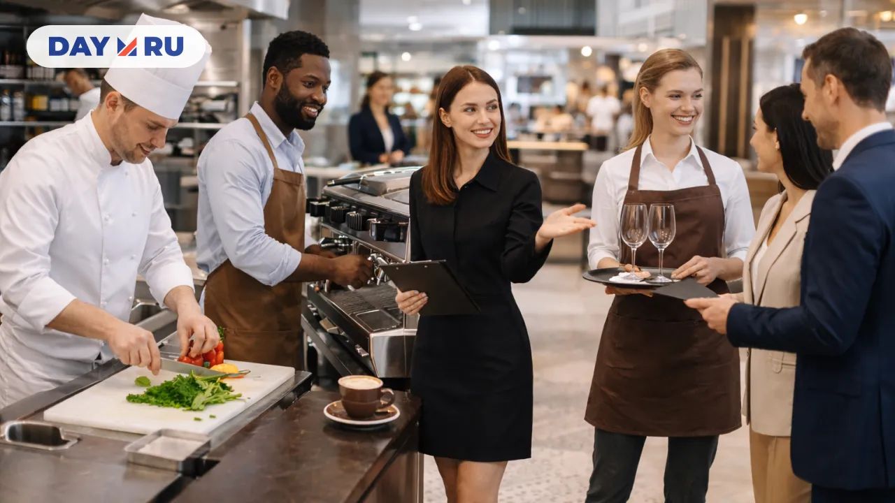 В современном ресторане