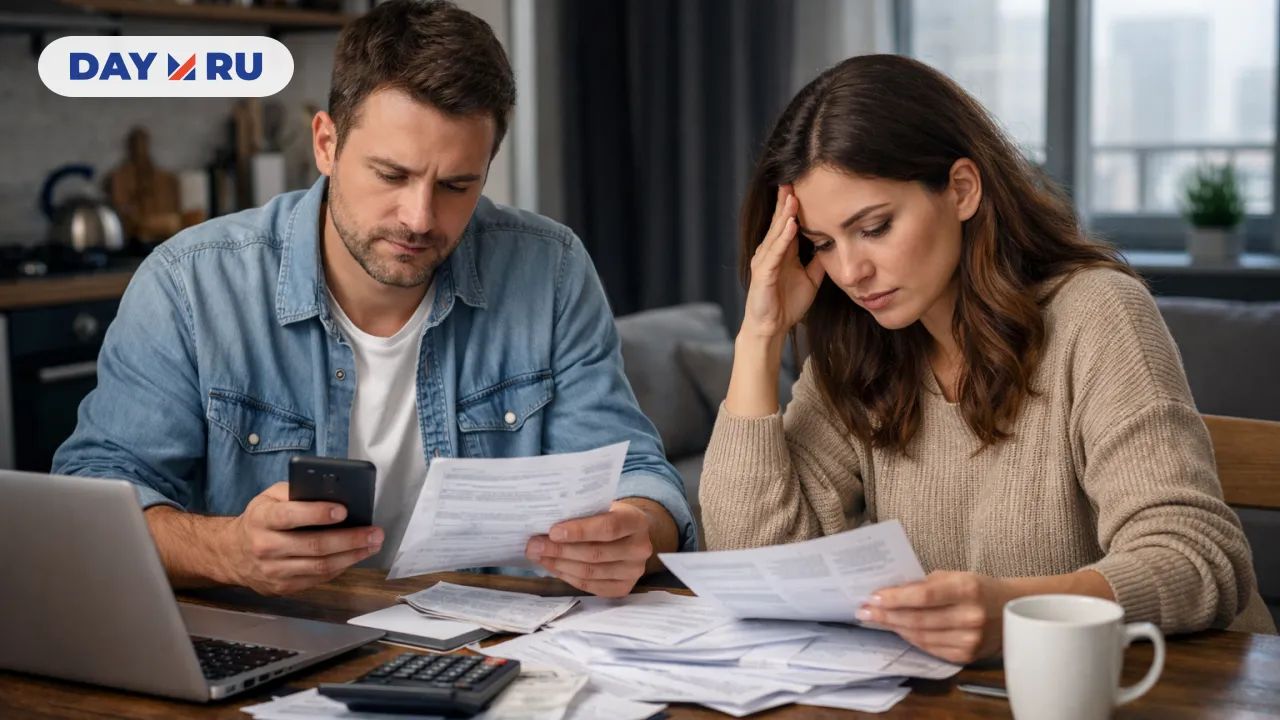 Пара считает семейные расходы дома.