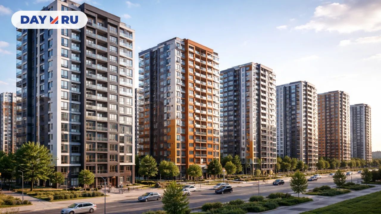 Современные жилые здания на закате