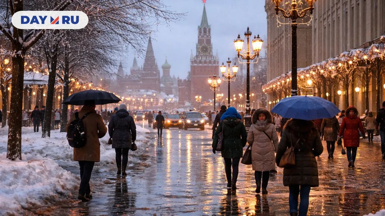 Таяние снега в Москве мартовским вечером