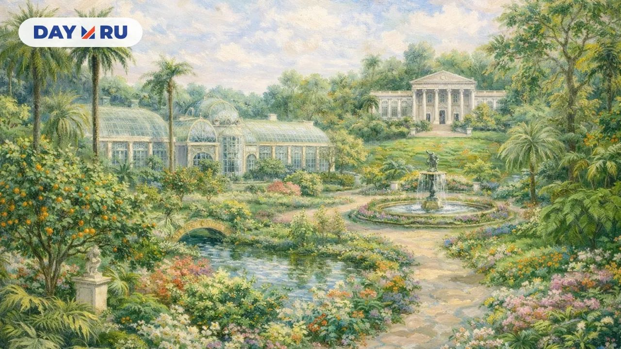 Тропический сад с неоклассическим поместьем