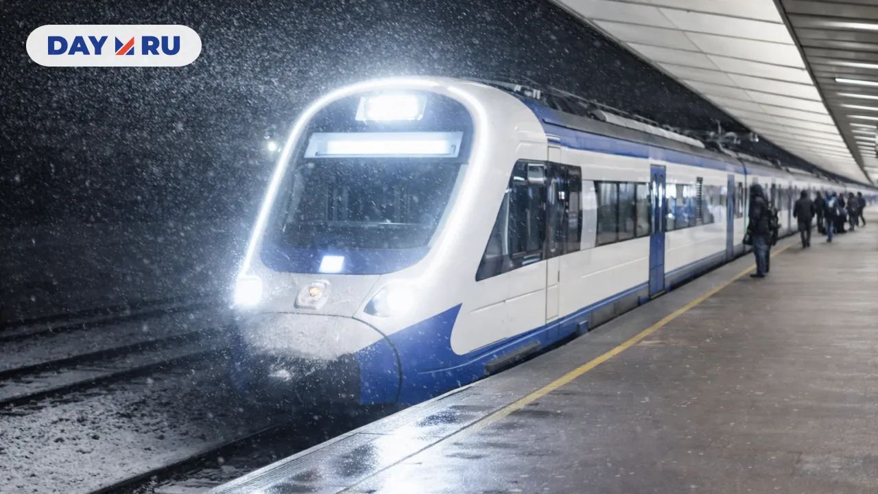 Поезд в снежном подземном вокзале